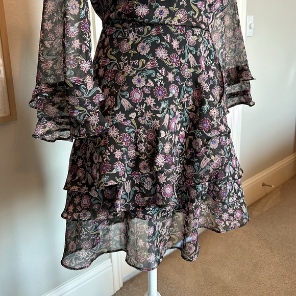 The Impeccable Pig | Black Floral Ruffled Fit & Flare Dress | Medium - Picture 6 of 16